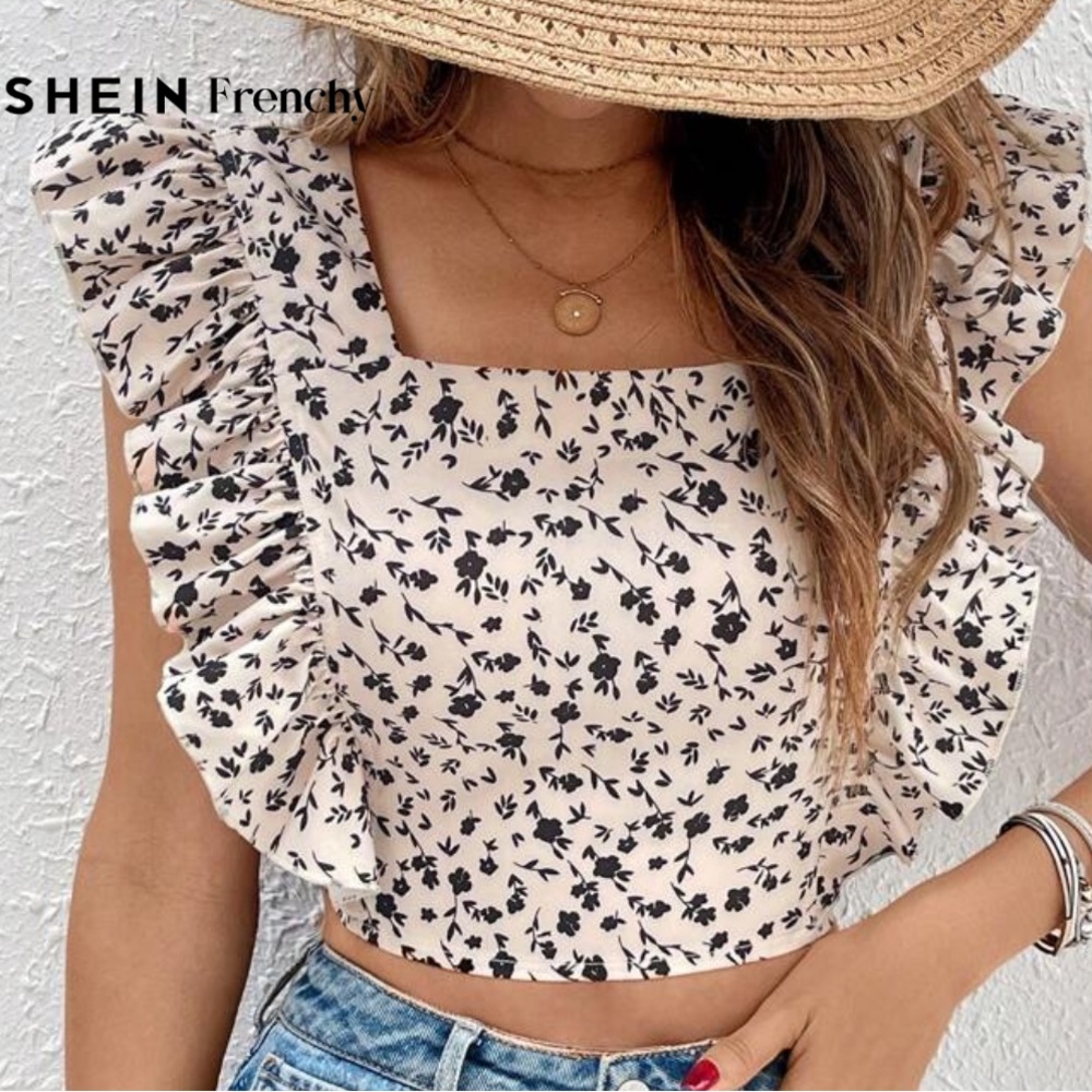 Floral Ruffle Crop Top and Denim Shorts